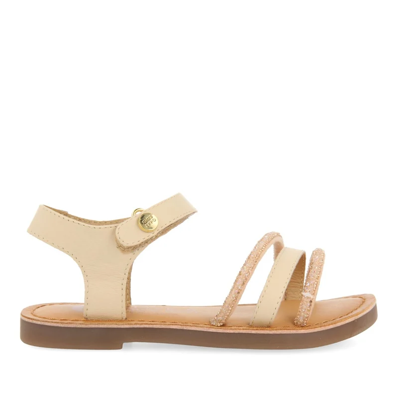 OFF-WHITE LEATHER SANDALS WITH EMBELLISHMENTS FOR GIRLS AND BOYS SANTEE