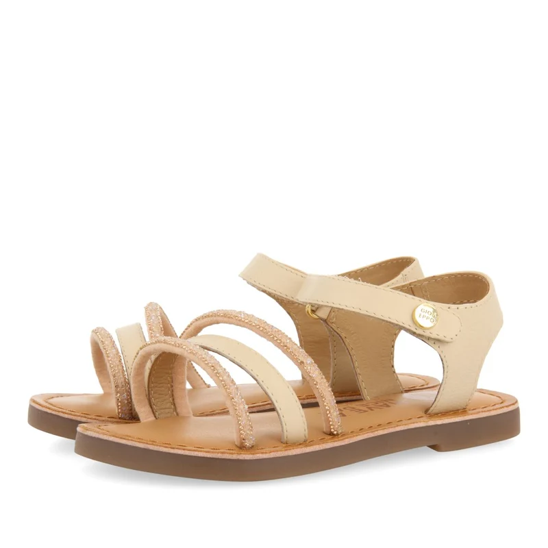 OFF-WHITE LEATHER SANDALS WITH EMBELLISHMENTS FOR GIRLS AND BOYS SANTEE