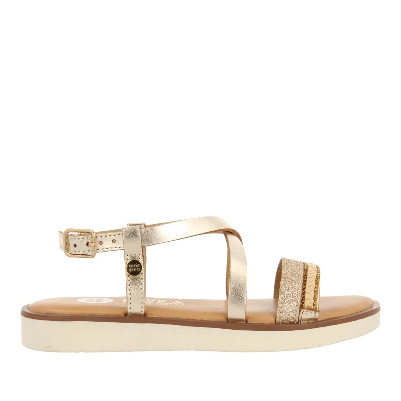 GOLDEN LEATHER SANDALS WITH BRAIDING, GLITTER AND METALLIC ACCENTS FOR GIRL AND BOY MERRILL