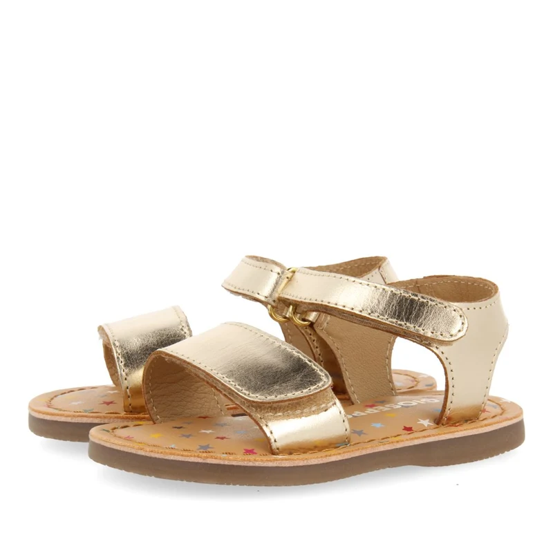 GOLDEN LEATHER SANDALS WITH FANTASY PRINT FOR BABY HIMARE