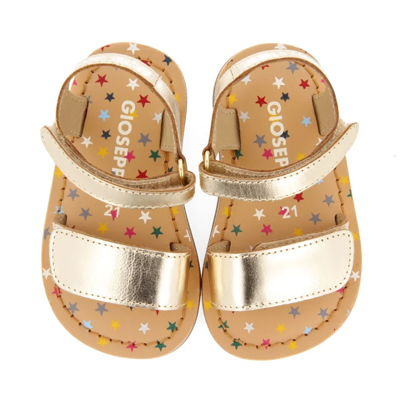 GOLDEN LEATHER SANDALS WITH FANTASY PRINT FOR BABY HIMARE