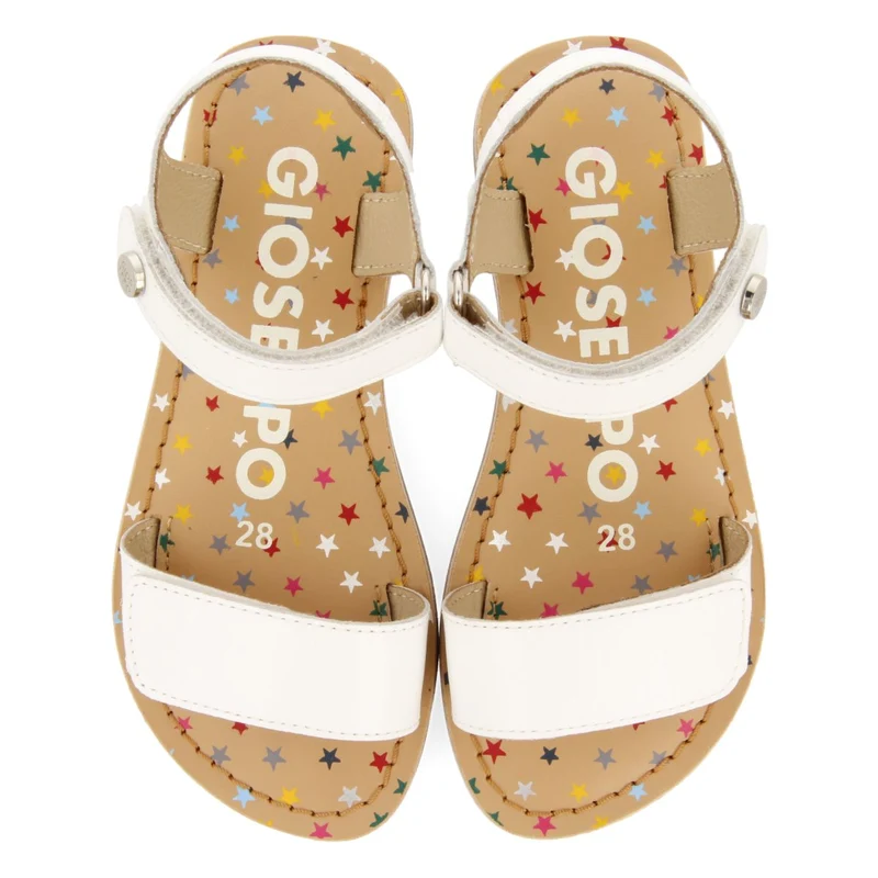 WHITE LEATHER SANDALS WITH FANTASY PRINT FOR GIRL AND BOY GIGEAN