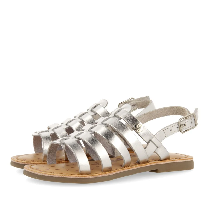 SILVER LEATHER ROMAN STYLE SANDALS FOR GIRL AND BOY LENI