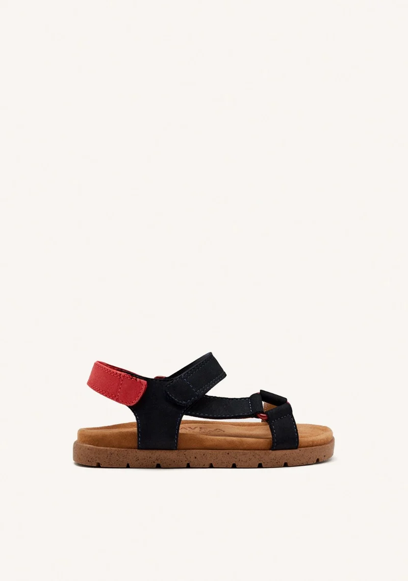 NAVY BLUE LEATHER SANDALS WITH RED ACCENTS FOR BOYS AND GIRLS DEPOE