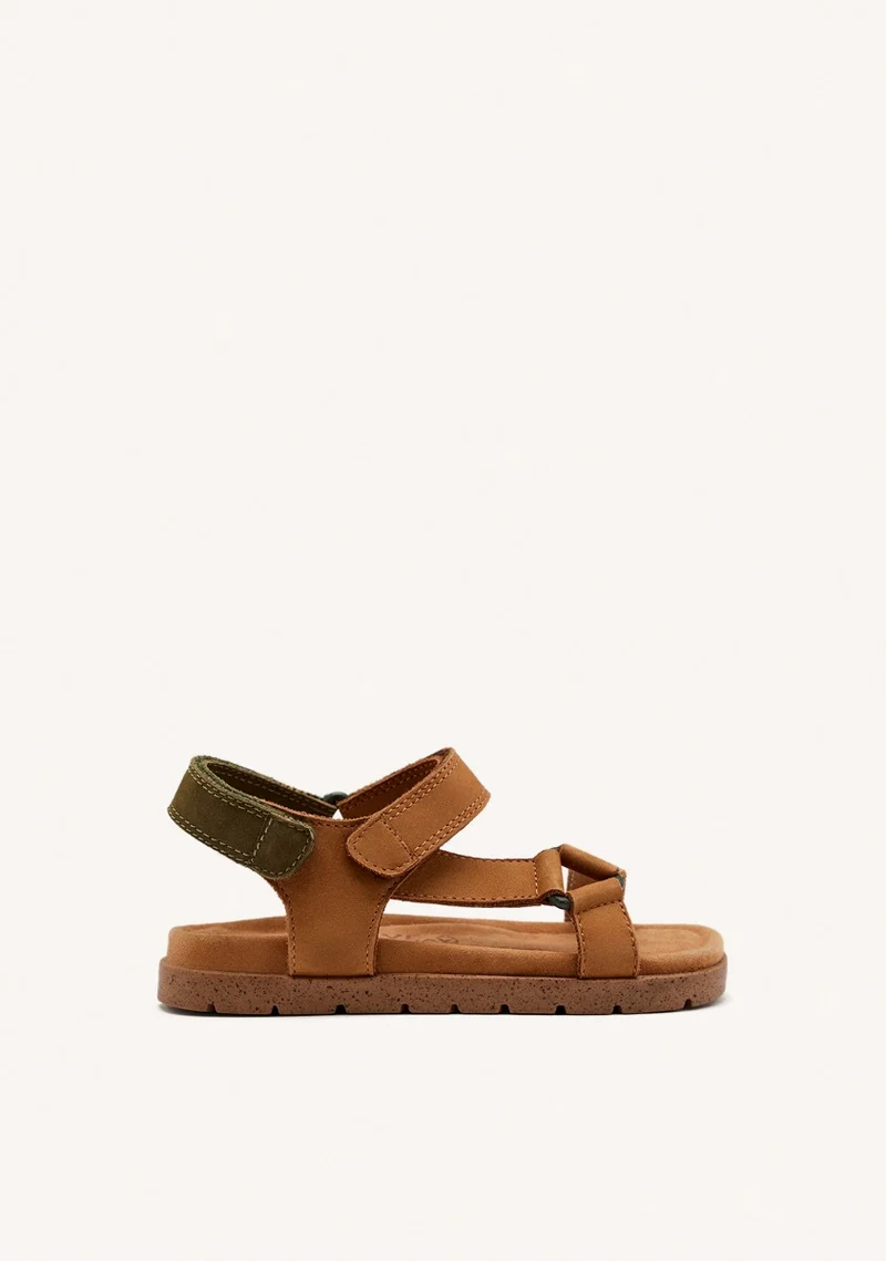LEATHER SKIN SANDALS WITH KHAKI ACCENTS FOR BOYS AND GIRLS DEPOE