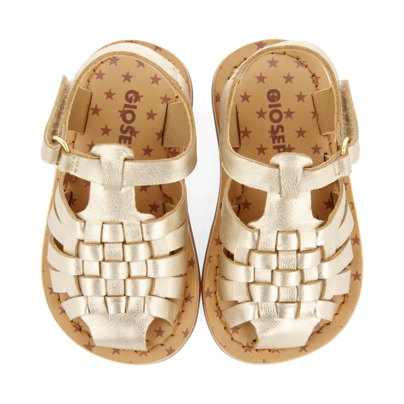 GOLDEN LEATHER CRAB-STYLE SANDALS FOR BABY HARRAH