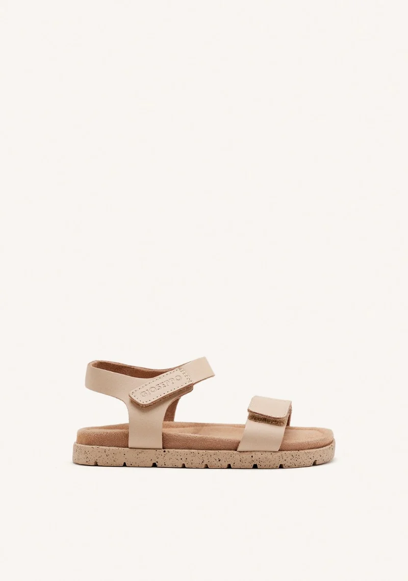 NUDE COLOR LEATHER SANDALS WITH ADJUSTABLE CLOSURES AND BIO TYPE SOLE FOR BOYS AND GIRLS BUDE