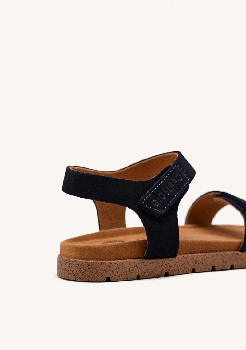 BLUE NAVY LEATHER SANDALS WITH ADJUSTABLE CLOSURES AND BIO TYPE SOLE FOR BOYS AND GIRLS BUDE
