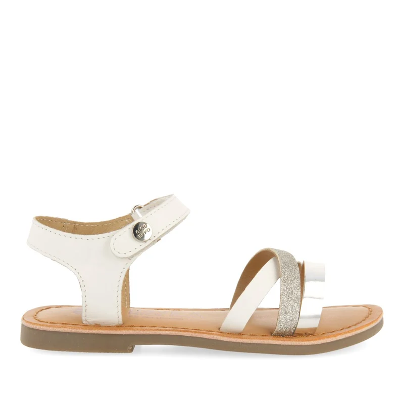 WHITE LEATHER SANDALS WITH GLITTER AND METALLIC DETAILS FOR GIRL AND BOY LAWTEY
