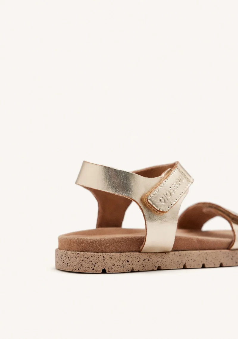 GOLDEN LEATHER SANDALS WITH ADJUSTABLE CLOSURES AND BIO-TYPE SOLE FOR BOYS AND GIRLS BUDE