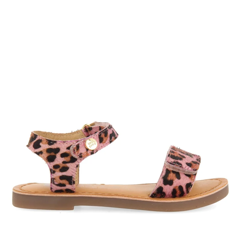 LEATHER SANDALS WITH ANIMAL PRINT AND ADJUSTABLE CLOSURE FOR GIRLS SELITE