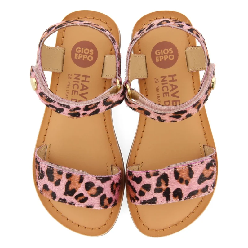 LEATHER SANDALS WITH ANIMAL PRINT AND ADJUSTABLE CLOSURE FOR GIRLS SELITE