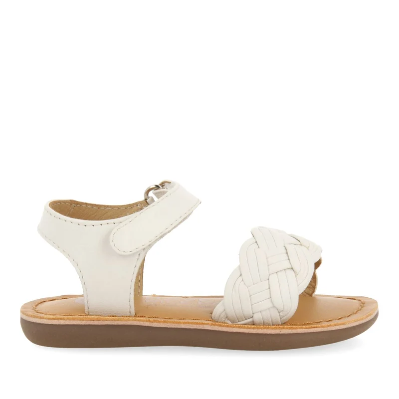 OFF-WHITE LEATHER SANDALS WITH BRAIDING AND ADJUSTABLE CLOSURE FOR BABY FLUSHE
