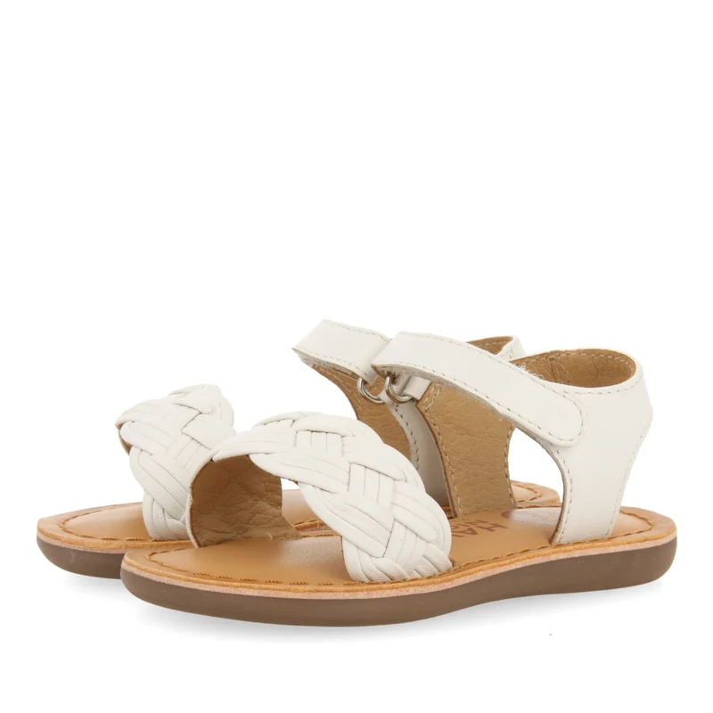 OFF-WHITE LEATHER SANDALS WITH BRAIDING AND ADJUSTABLE CLOSURE FOR BABY FLUSHE