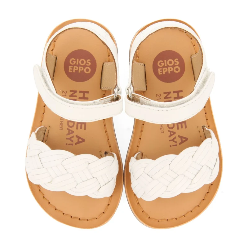 OFF-WHITE LEATHER SANDALS WITH BRAIDING AND ADJUSTABLE CLOSURE FOR BABY FLUSHE