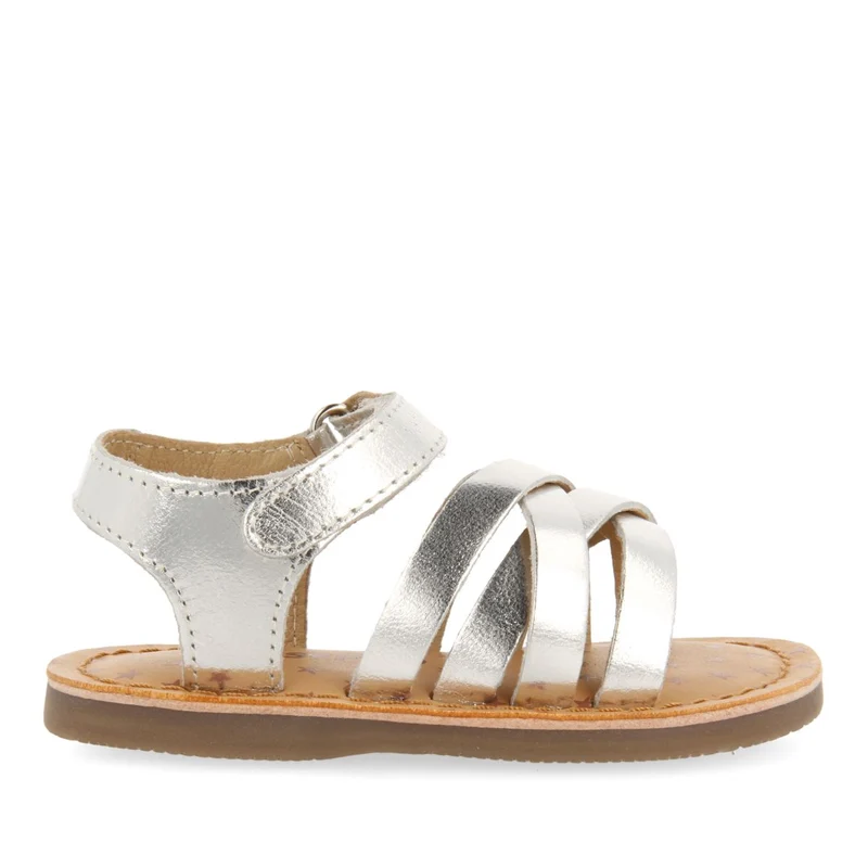 SILVER LEATHER ROMAN STYLE SANDALS FOR BABY FLEURY