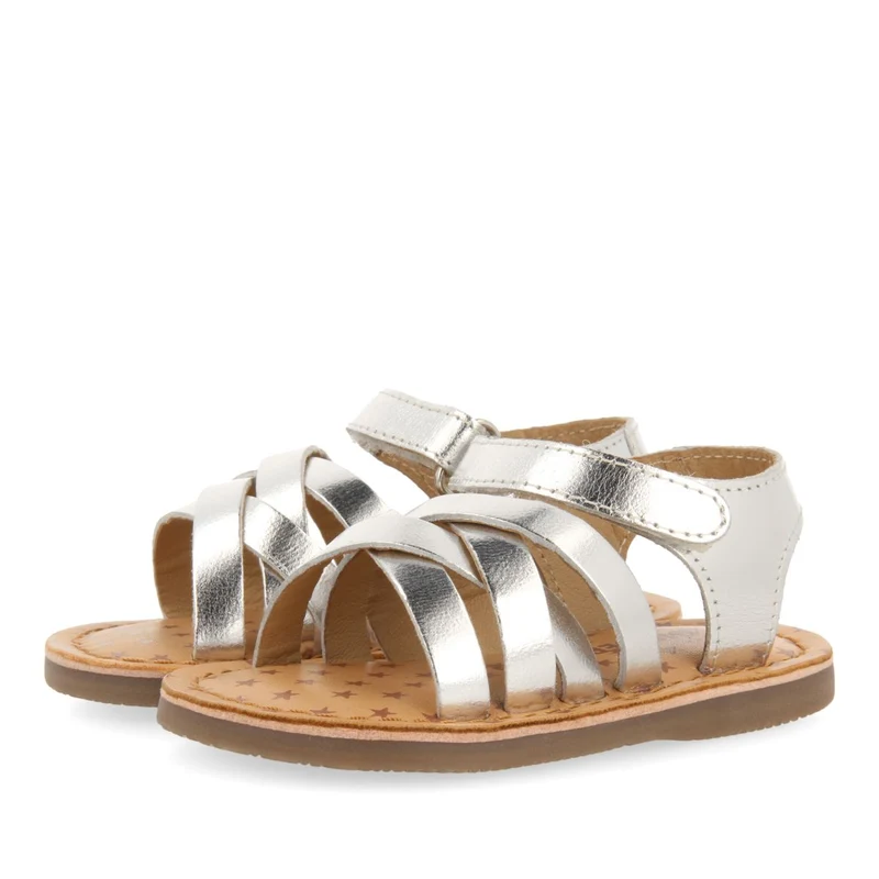 SILVER LEATHER ROMAN STYLE SANDALS FOR BABY FLEURY