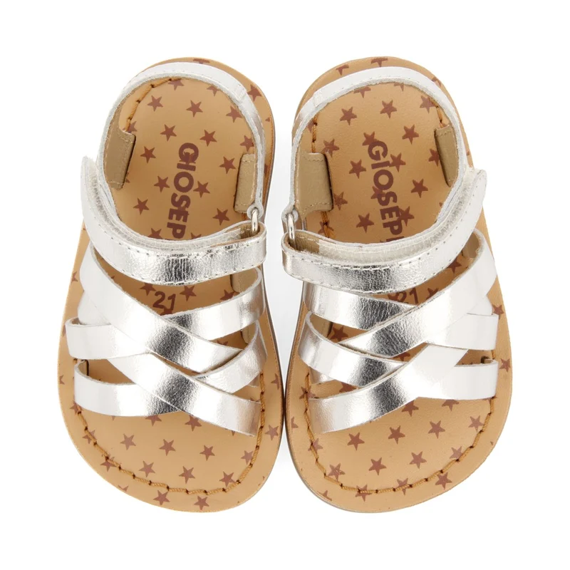 SILVER LEATHER ROMAN STYLE SANDALS FOR BABY FLEURY
