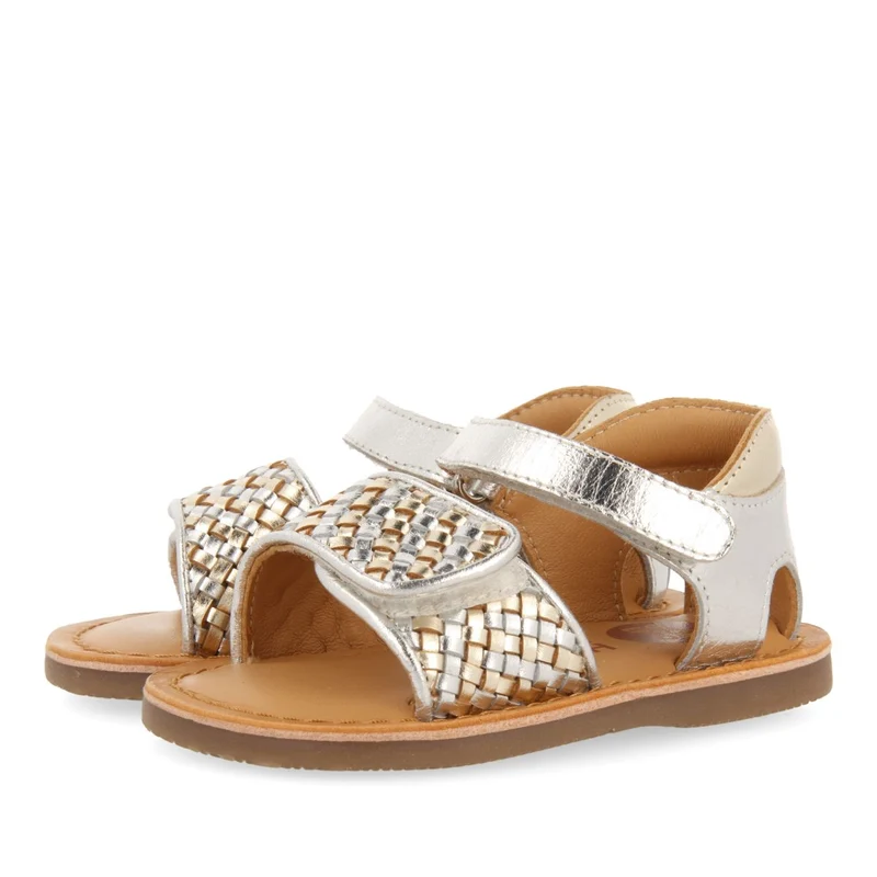 GOLDEN LEATHER SANDALS WITH BRAIDED STRAP AND ADJUSTABLE CLOSURE FOR BABY ATHENA