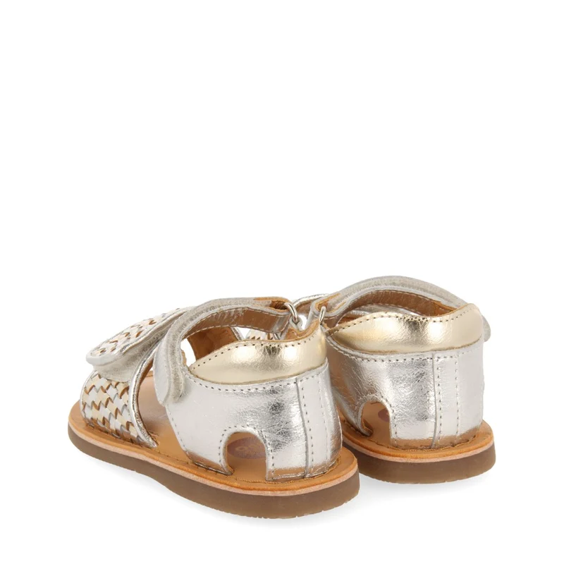 GOLDEN LEATHER SANDALS WITH BRAIDED STRAP AND ADJUSTABLE CLOSURE FOR BABY ATHENA