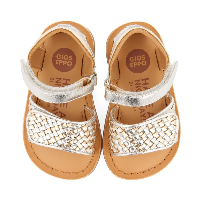 GOLDEN LEATHER SANDALS WITH BRAIDED STRAP AND ADJUSTABLE CLOSURE FOR BABY ATHENA