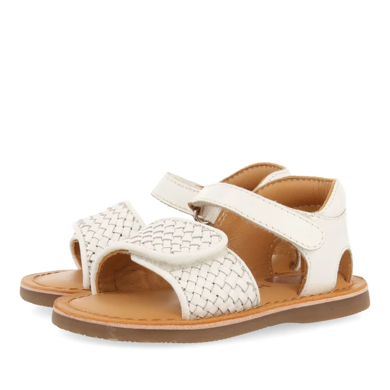 WHITE LEATHER SANDALS WITH BRAIDED STRAP AND ADJUSTABLE CLOSURE FOR BABY ATHENA