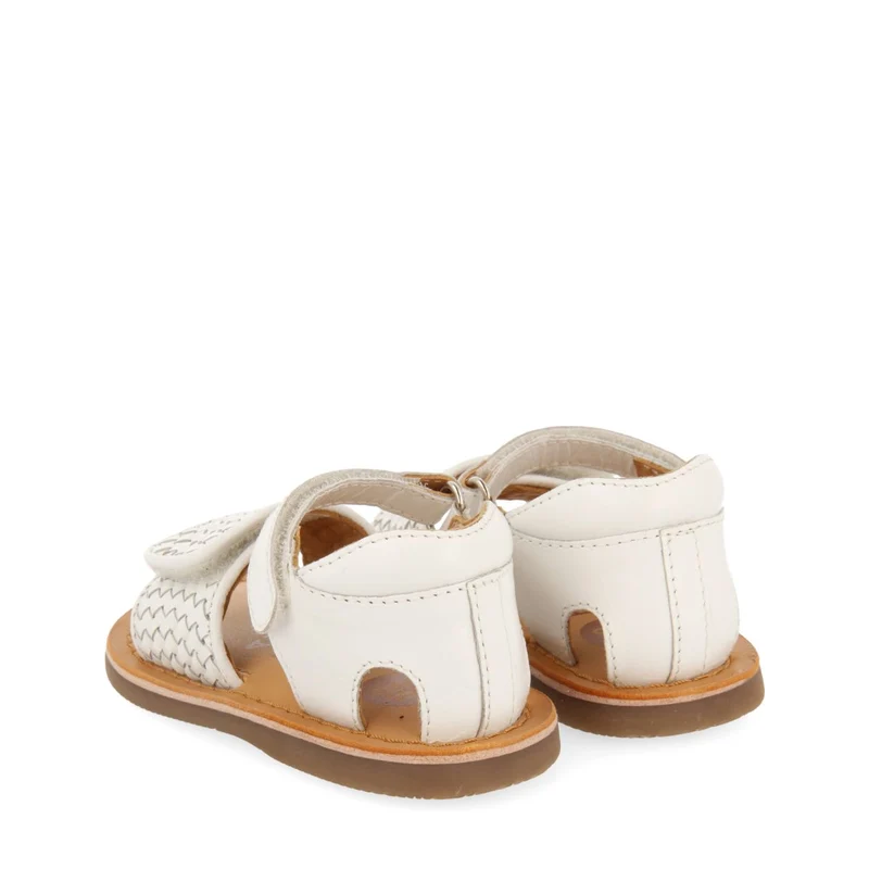WHITE LEATHER SANDALS WITH BRAIDED STRAP AND ADJUSTABLE CLOSURE FOR BABY ATHENA