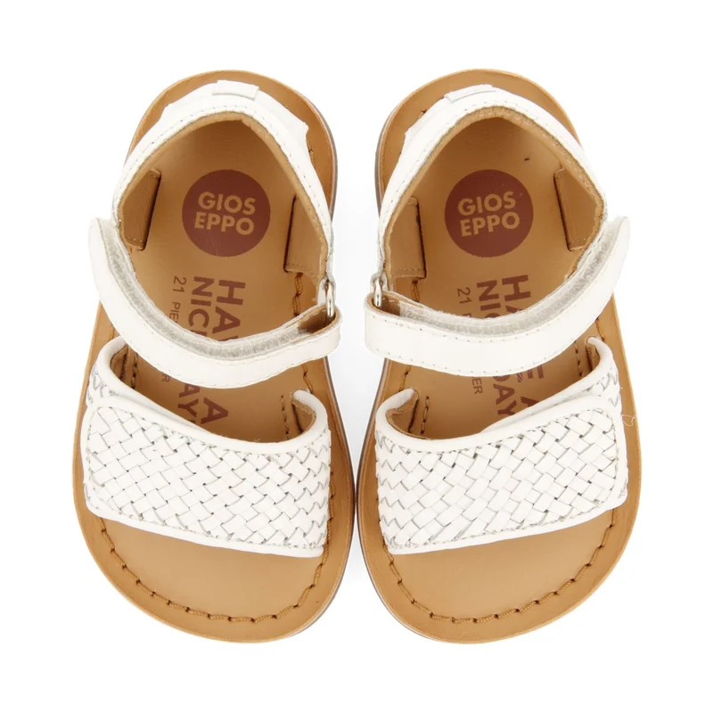 WHITE LEATHER SANDALS WITH BRAIDED STRAP AND ADJUSTABLE CLOSURE FOR BABY ATHENA