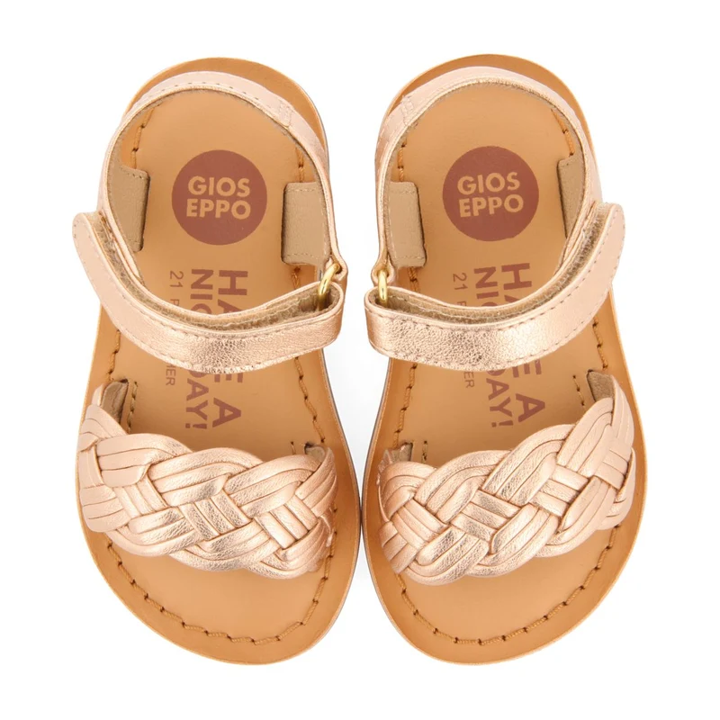 PINK GOLD LEATHER SANDALS WITH BRAIDING AND ADJUSTABLE CLOSURE FOR BABY FLUSHE