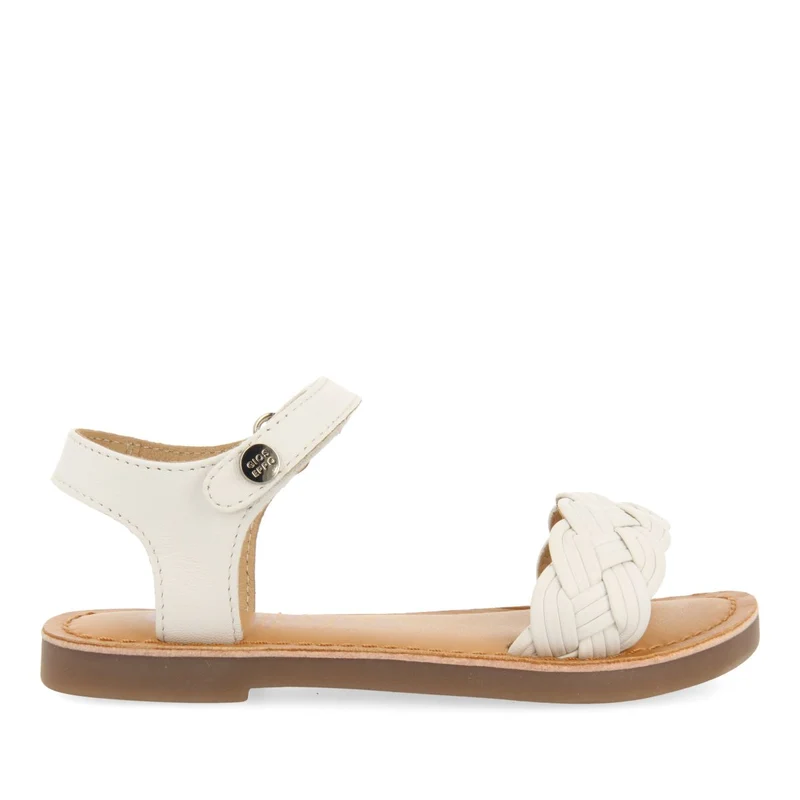 WHITE LEATHER SANDALS WITH BRAIDING AND ADJUSTABLE CLOSURE FOR GIRL AND BOY MANASTIR