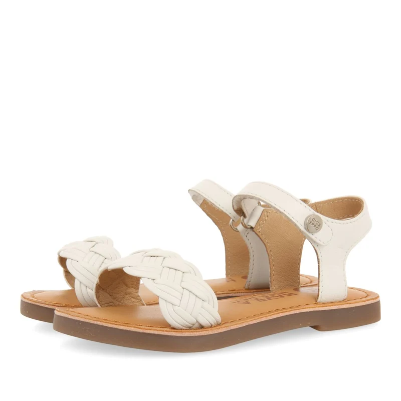 WHITE LEATHER SANDALS WITH BRAIDING AND ADJUSTABLE CLOSURE FOR GIRL AND BOY MANASTIR