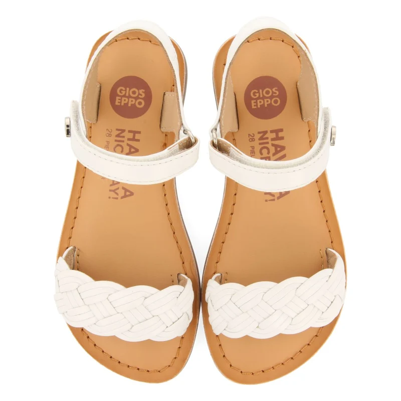 WHITE LEATHER SANDALS WITH BRAIDING AND ADJUSTABLE CLOSURE FOR GIRL AND BOY MANASTIR
