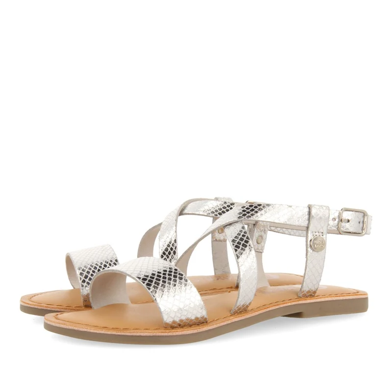 SILVER LEATHER SANDALS WITH STRAPS FOR GIRL AND BOY KOMSI