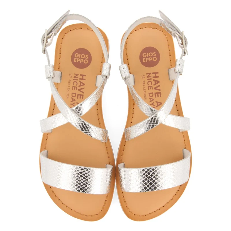 SILVER LEATHER SANDALS WITH STRAPS FOR GIRL AND BOY KOMSI