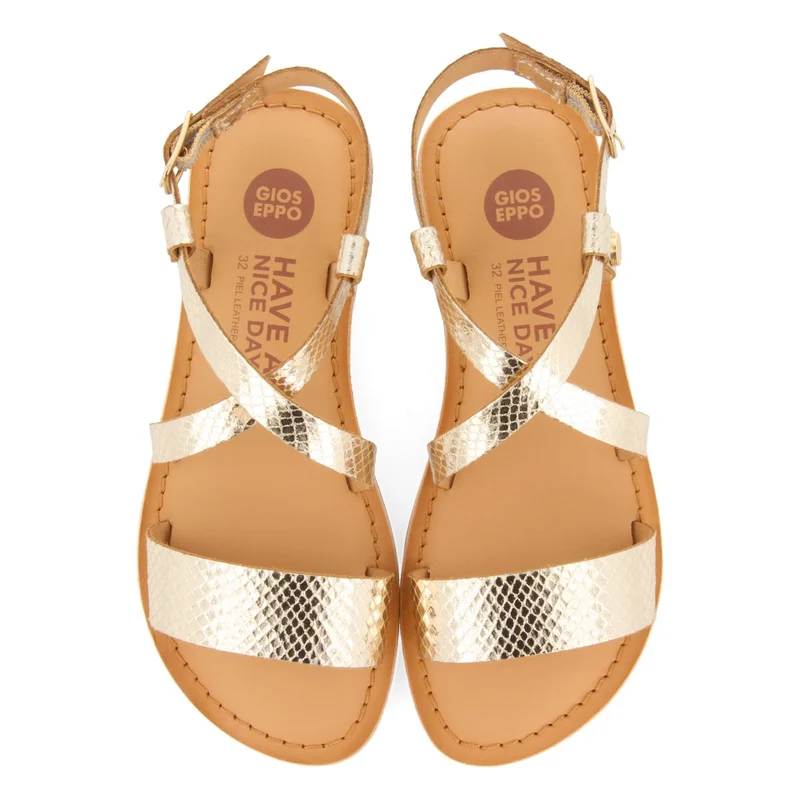 GOLDEN LEATHER SANDALS WITH STRAPS FOR GIRL AND BOY KOMSI