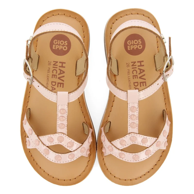 PINK LEATHER SANDALS WITH STUDS FOR GIRL AND BOY MAWES