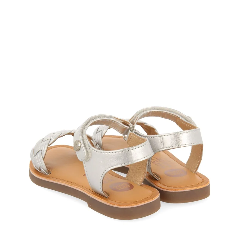 SILVER LEATHER SANDALS WITH BRAIDING AND ADJUSTABLE CLOSURE FOR GIRL AND BOY MANASTIR