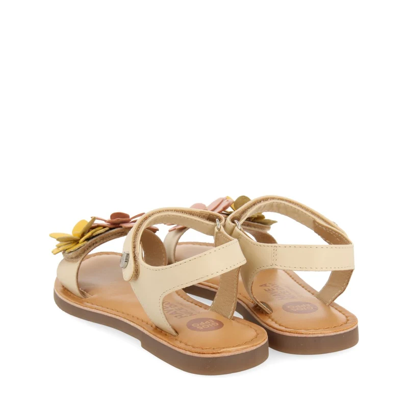 SANDALIAS COLOR OFF-WHITE DE PIEL CON ADORNO DE FLORES PARA NIÑA Y NIÑO IMOTSKI