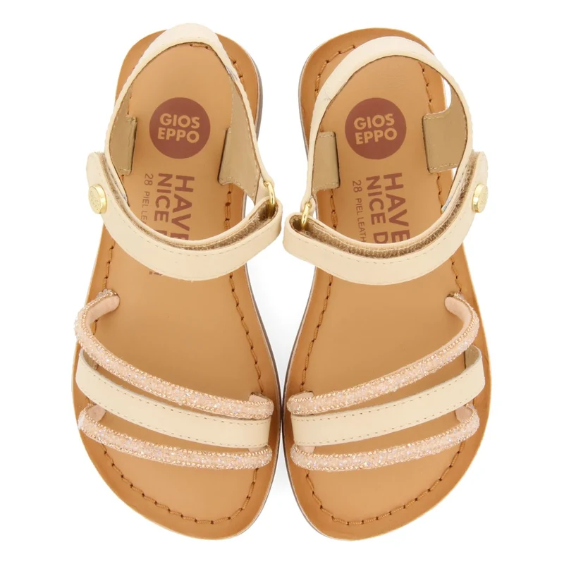 OFF-WHITE LEATHER SANDALS WITH EMBELLISHMENTS FOR GIRLS AND BOYS SANTEE