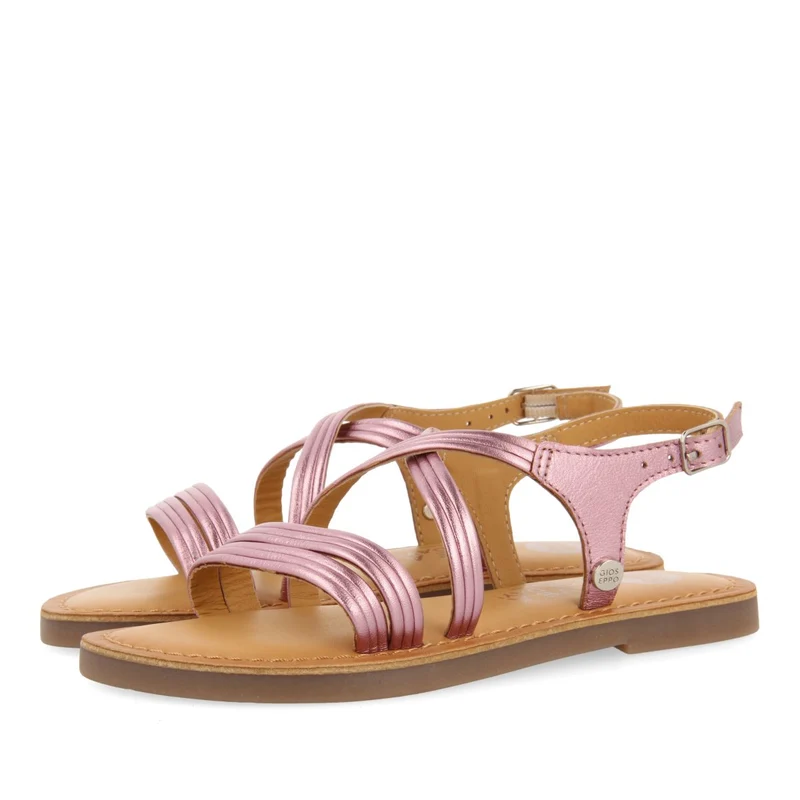 PINK METALLIC SANDALS WITH TUBULAR LEATHER STRAPS FOR GIRL AND BOY ANNEX