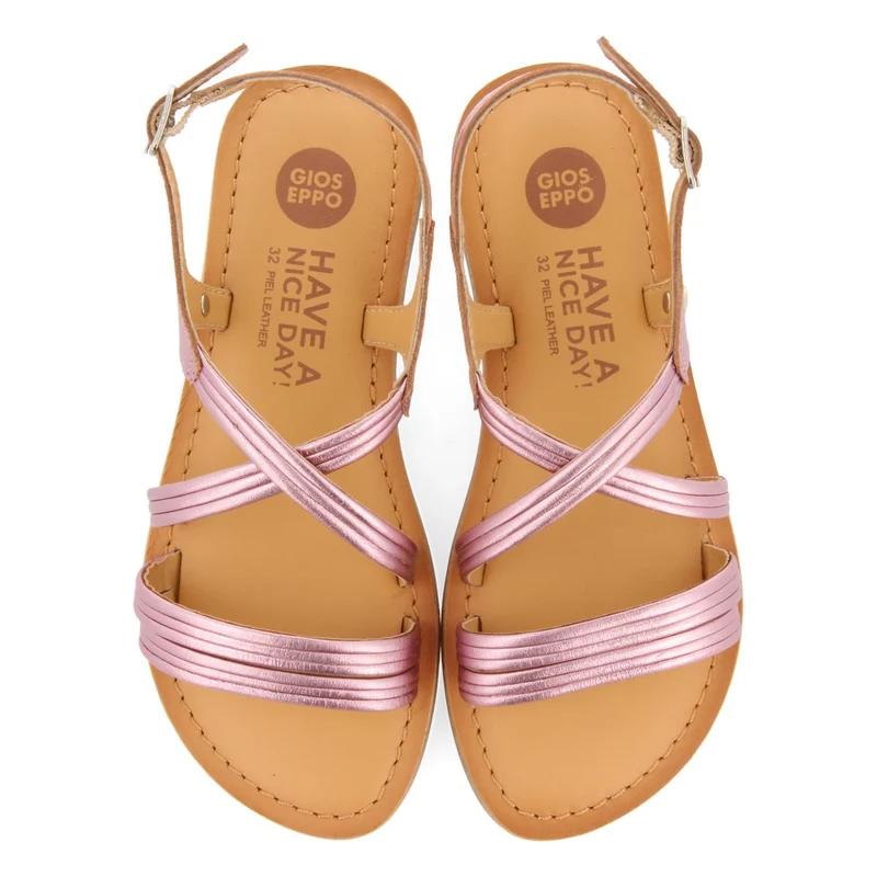 PINK METALLIC SANDALS WITH TUBULAR LEATHER STRAPS FOR GIRL AND BOY ANNEX