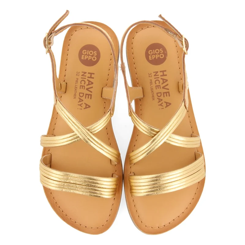 GOLDEN SANDALS WITH TUBULAR STRAPS IN LEATHER FOR GIRL AND BOY ANNEX