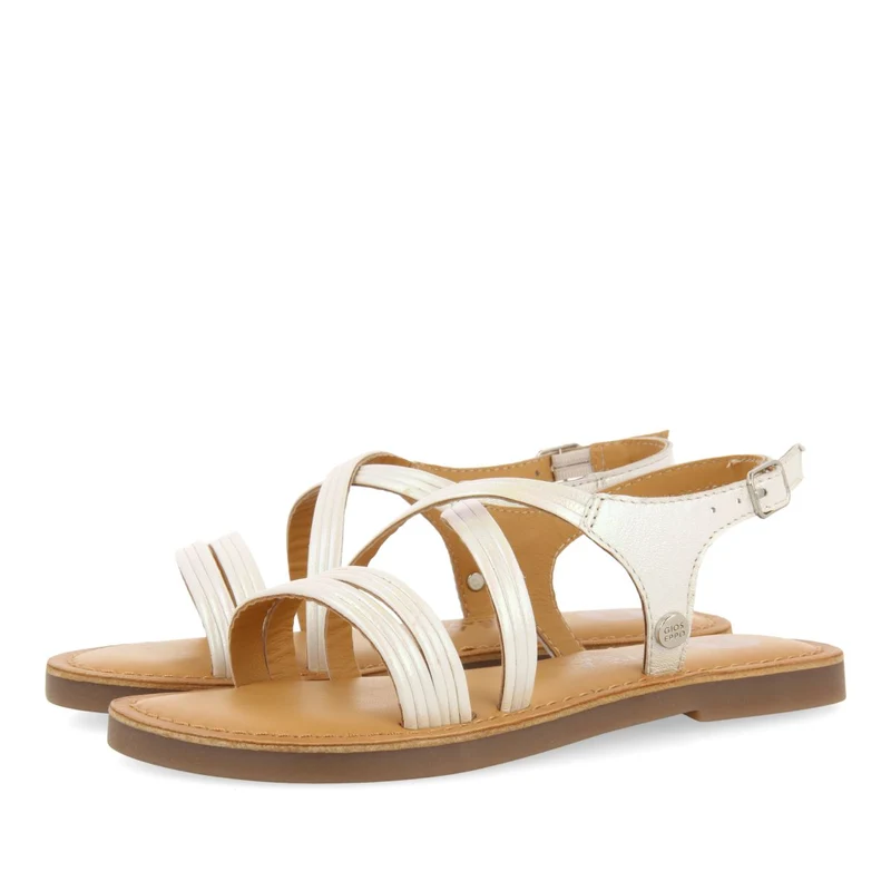 WHITE SANDALS WITH TUBULAR STRAPS IN LEATHER FOR GIRL AND BOY ANNEX