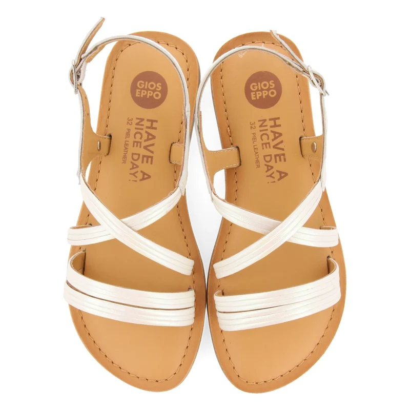 WHITE SANDALS WITH TUBULAR STRAPS IN LEATHER FOR GIRL AND BOY ANNEX