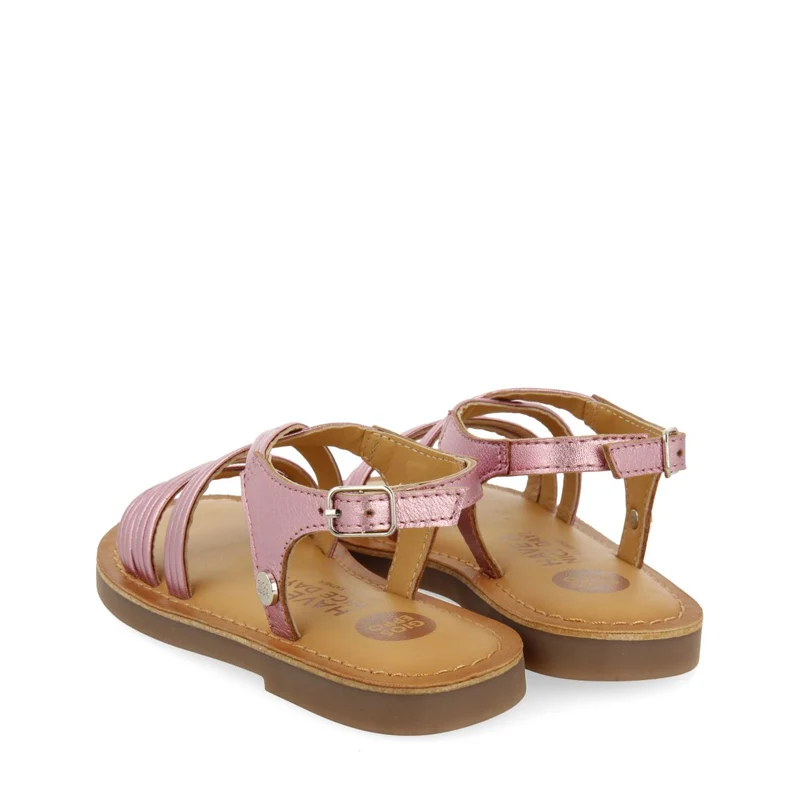PINK METALLIC SANDALS WITH TUBULAR LEATHER STRAPS FOR GIRL AND BOY KERRIER WITH LEATHER STRAPS