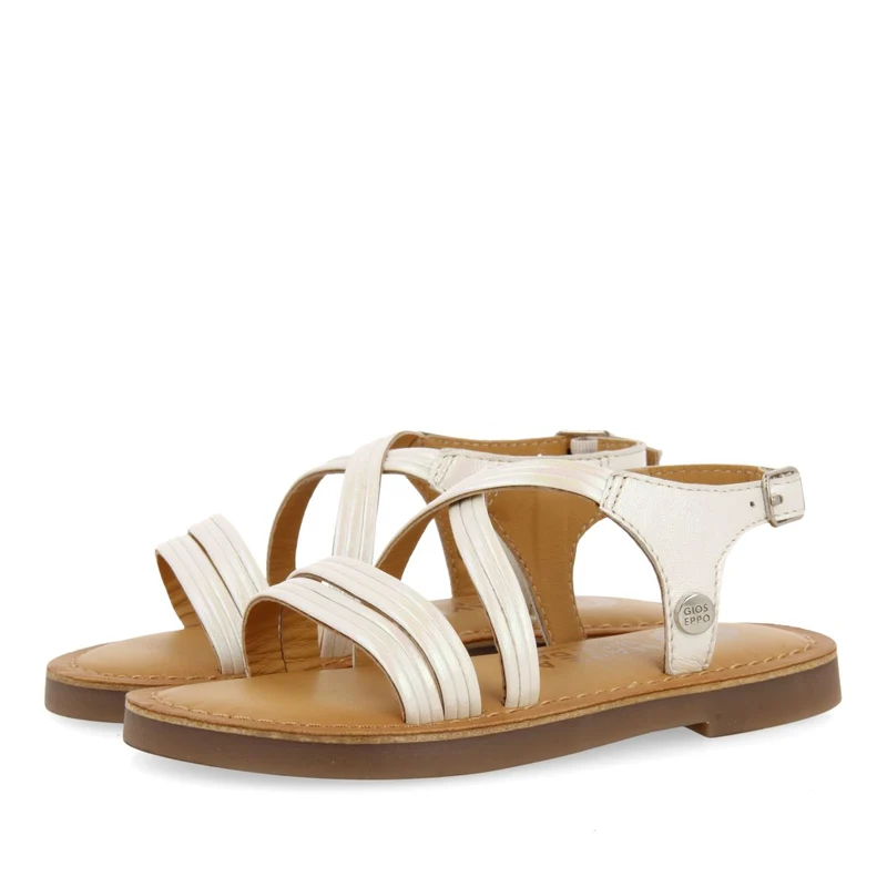 WHITE SANDALS WITH TUBULAR STRAPS IN LEATHER FOR GIRL AND BOY KERRIER