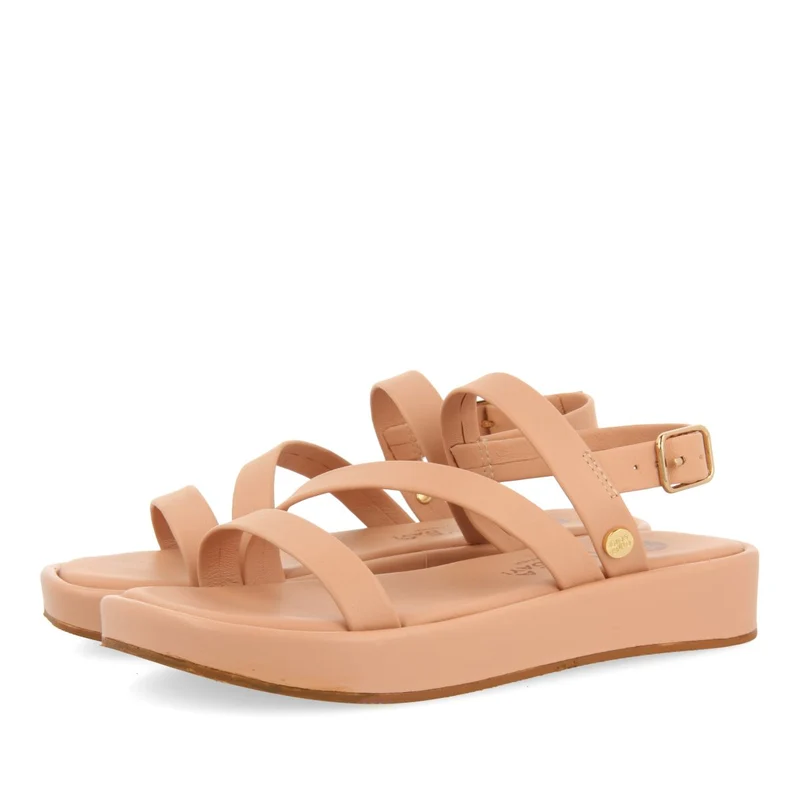 NUDE LEATHER SANDALS WITH STRAPS AND VOLUME SOLE FOR GIRL AND BOY COULEE