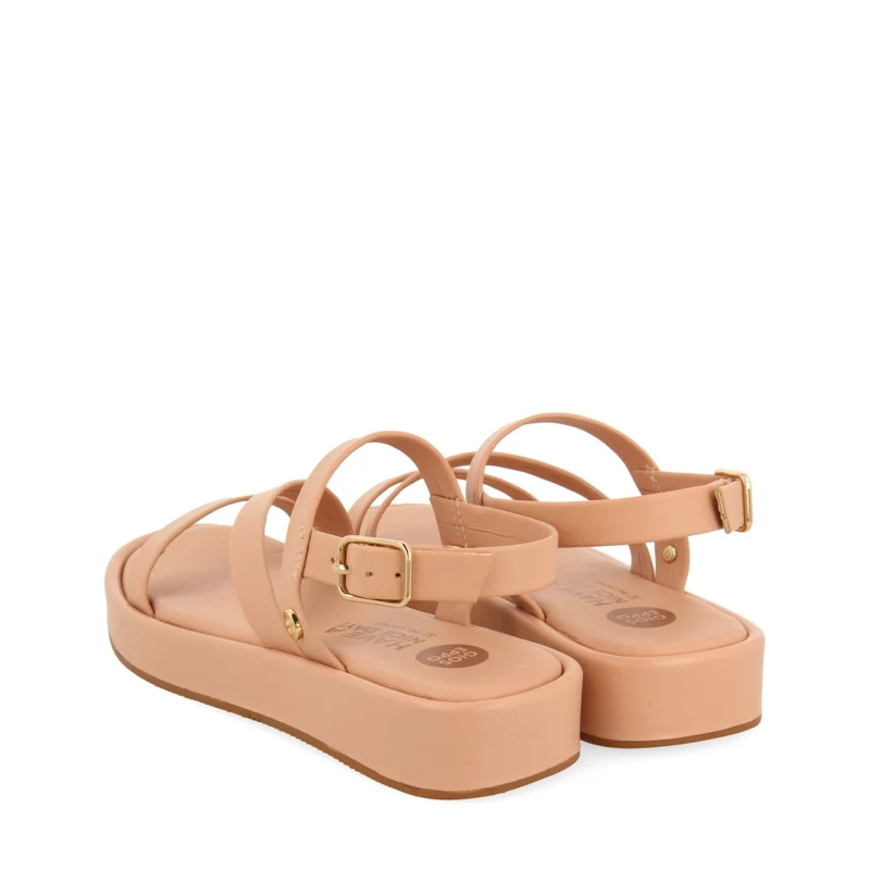 NUDE LEATHER SANDALS WITH STRAPS AND VOLUME SOLE FOR GIRL AND BOY COULEE
