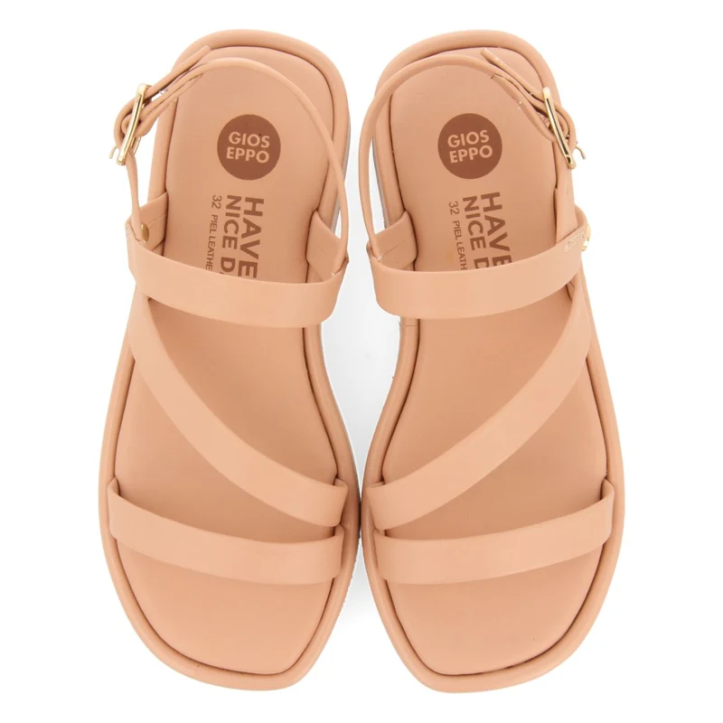 NUDE LEATHER SANDALS WITH STRAPS AND VOLUME SOLE FOR GIRL AND BOY COULEE