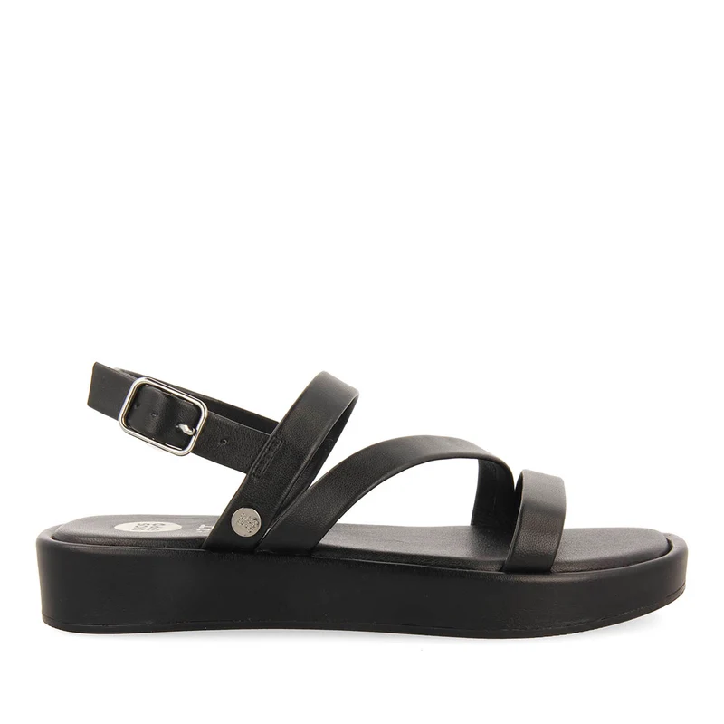 BLACK LEATHER SANDALS WITH STRAPS AND VOLUME SOLE FOR GIRL AND BOY COULEE